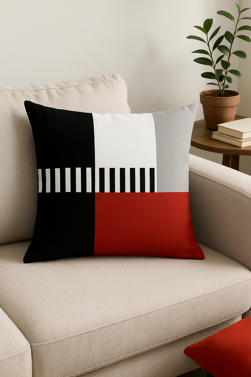 housse de coussin noire et rouge motif géométrique élégant - vue 2 sur 2