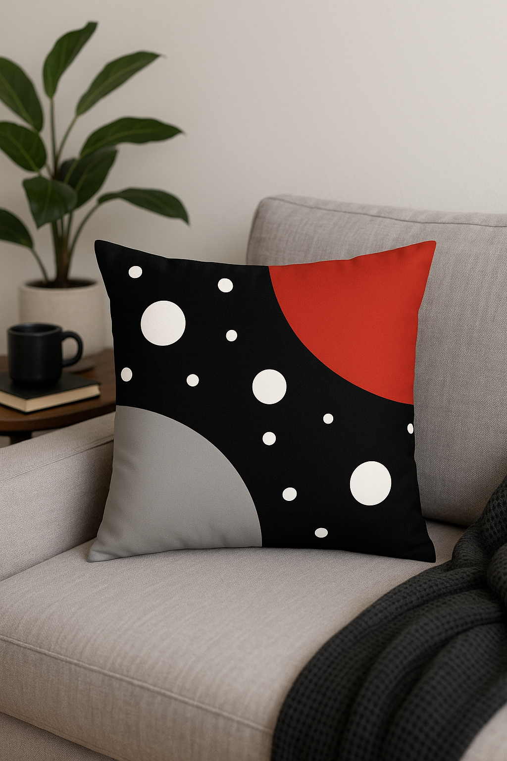 housse de coussin noire et rouge motif géométrique élégant - vue 2 sur 2