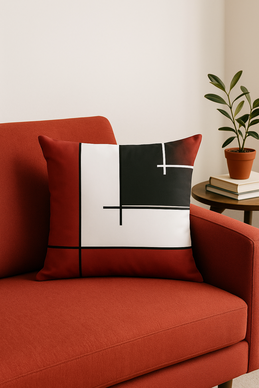 housse de coussin noire et rouge motif géométrique élégant - vue 2 sur 2