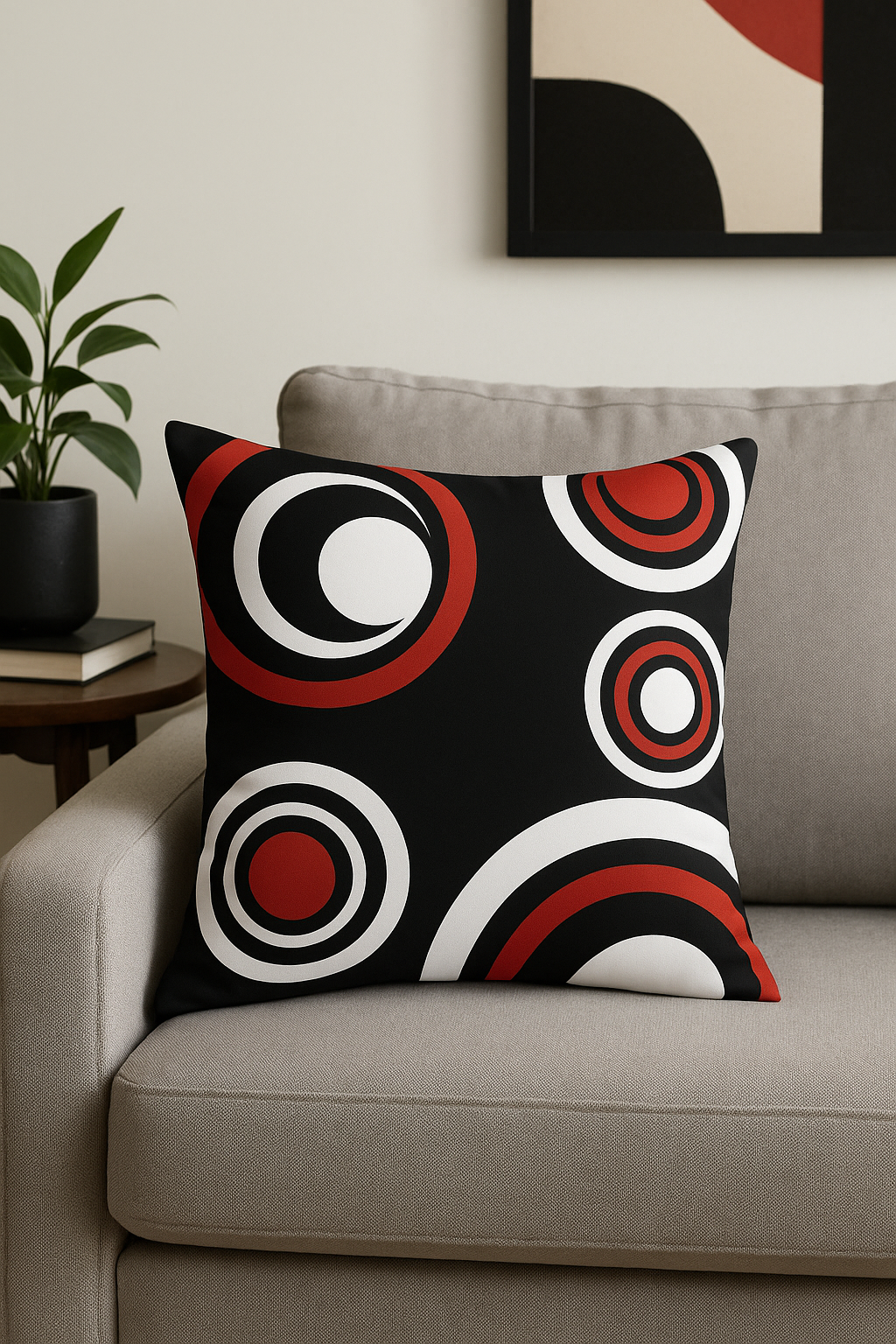 housse de coussin noire et rouge motif géométrique moderne - vue 2 sur 2