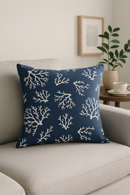 housse de coussin nordique géométrique bleu marine élégante - vue 2 sur 2