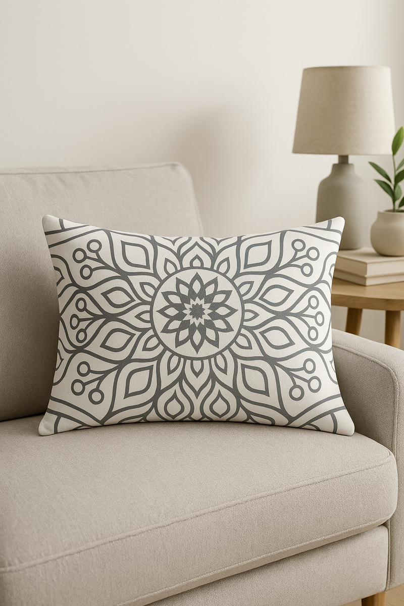 housse de coussin polyester motif mandala géométrique 30 x 50 cm