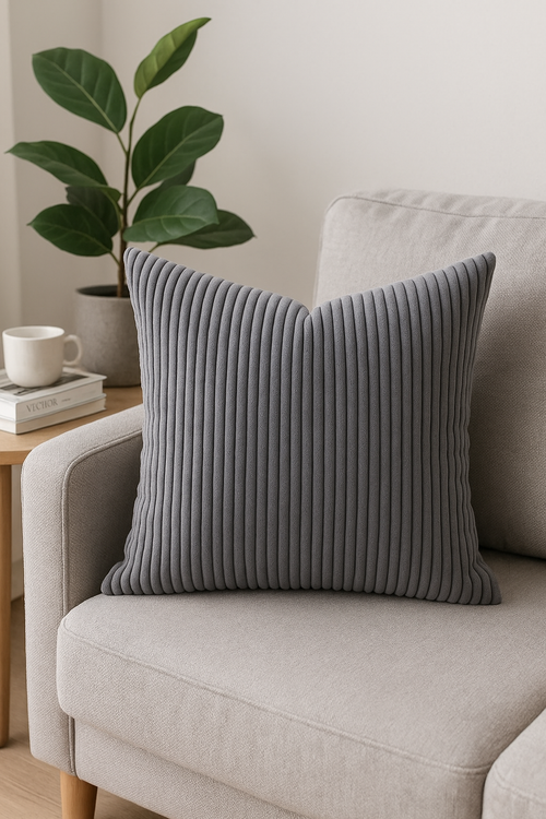 housse de coussin rayée velours côtelé personnalisée grande taille 65x65 70x70 - vue 2 sur 2