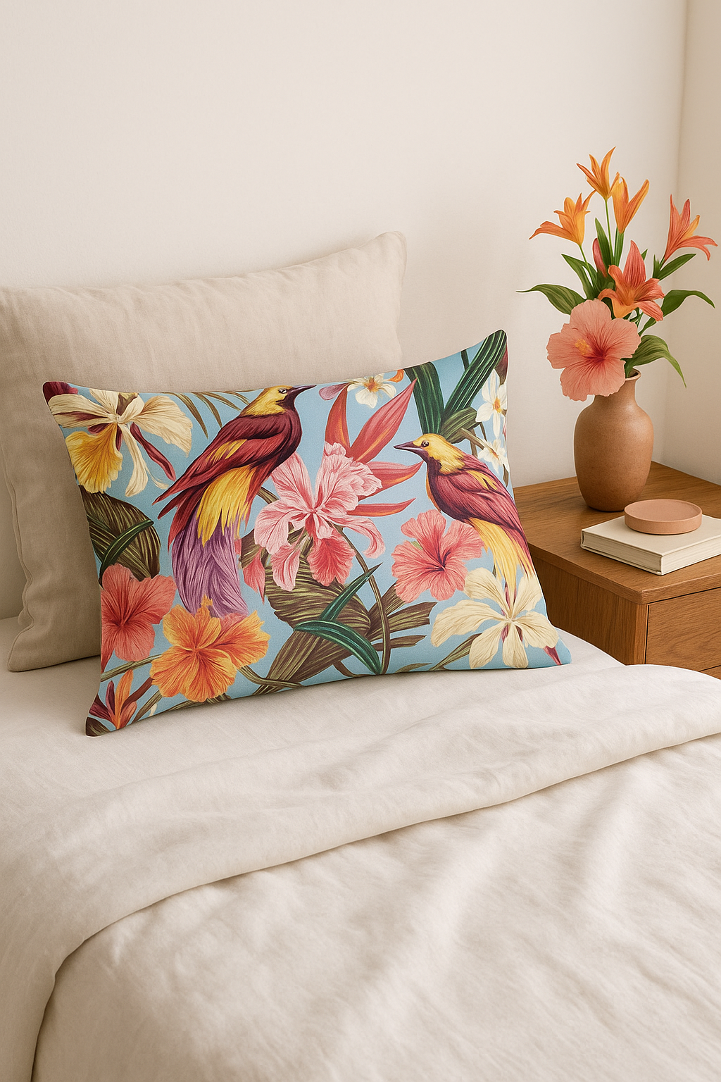 housse de coussin rectangulaire à motif fleurs tropicales 30 x 50 cm - vue 2 sur 2