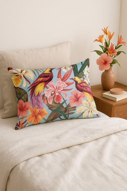 housse de coussin rectangulaire à motif fleurs tropicales 30 x 50 cm - vue 3 sur 2