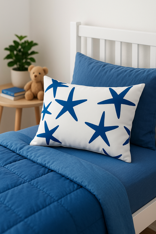 housse de coussin rectangulaire animaux marins bleus 30x50 cm - vue 3 sur 2