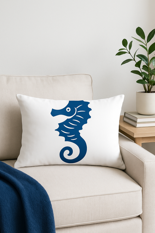 housse de coussin rectangulaire bleu motif animaux marins 30 x 50 cm - vue 2 sur 2