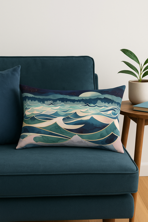 housse de coussin rectangulaire en polyester rayures aquarelle chinoises - vue 2 sur 2