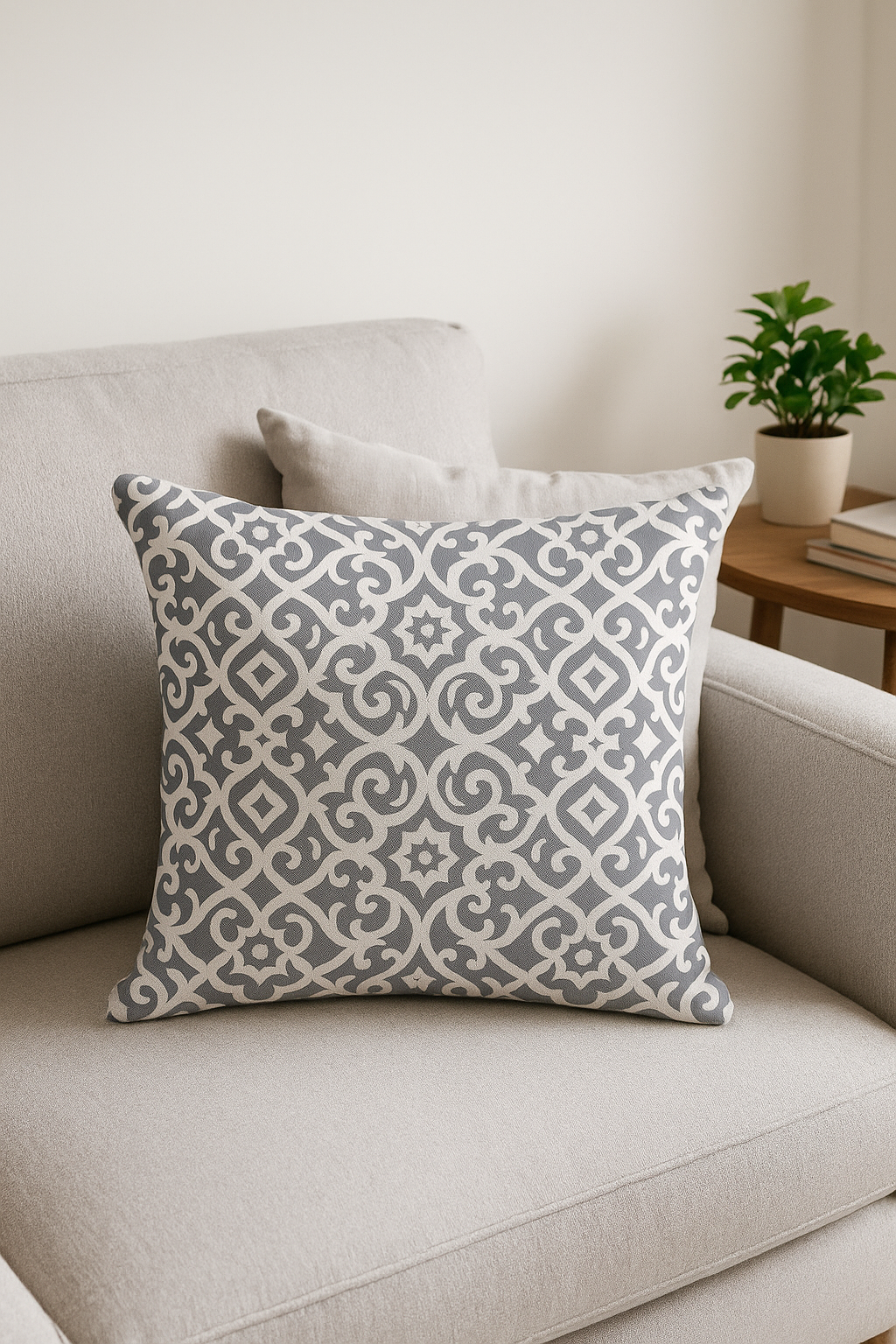 housse de coussin rectangulaire géométrique gris patchwork décoratif - vue 2 sur 2