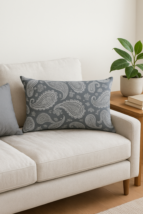 housse de coussin rectangulaire géométrique gris patchwork décorative - vue 3 sur 2