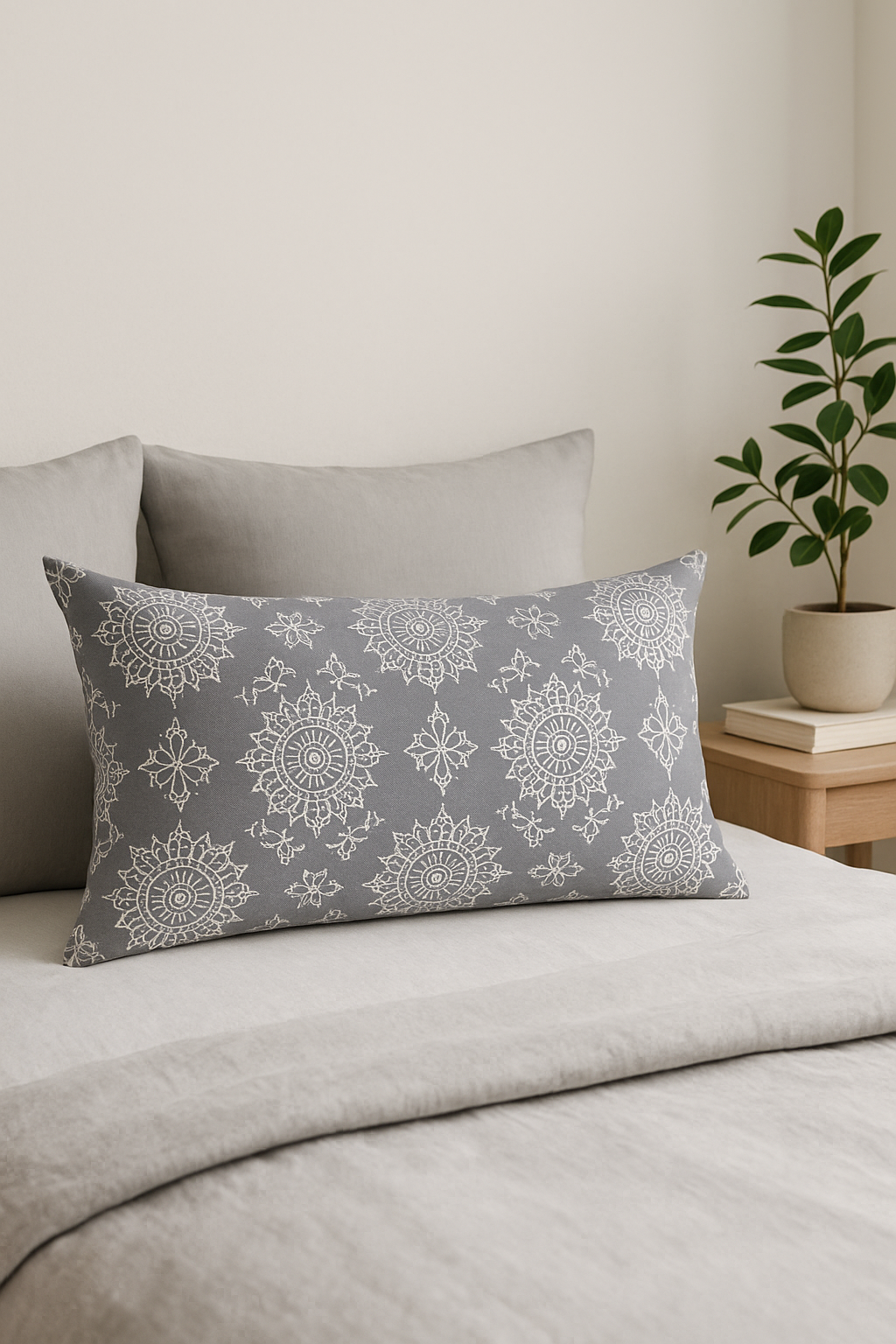 housse de coussin rectangulaire géométrique gris patchwork décorative - vue 2 sur 2