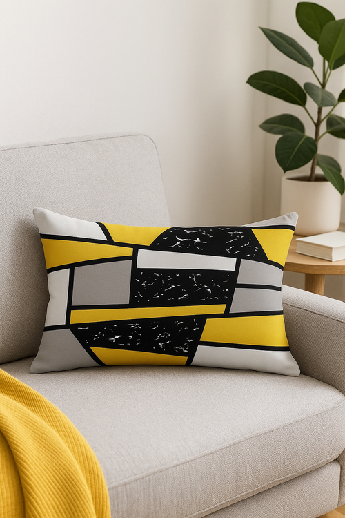 housse de coussin rectangulaire géométrique jaune et rouge 30 x 50 cm - vue 2 sur 2