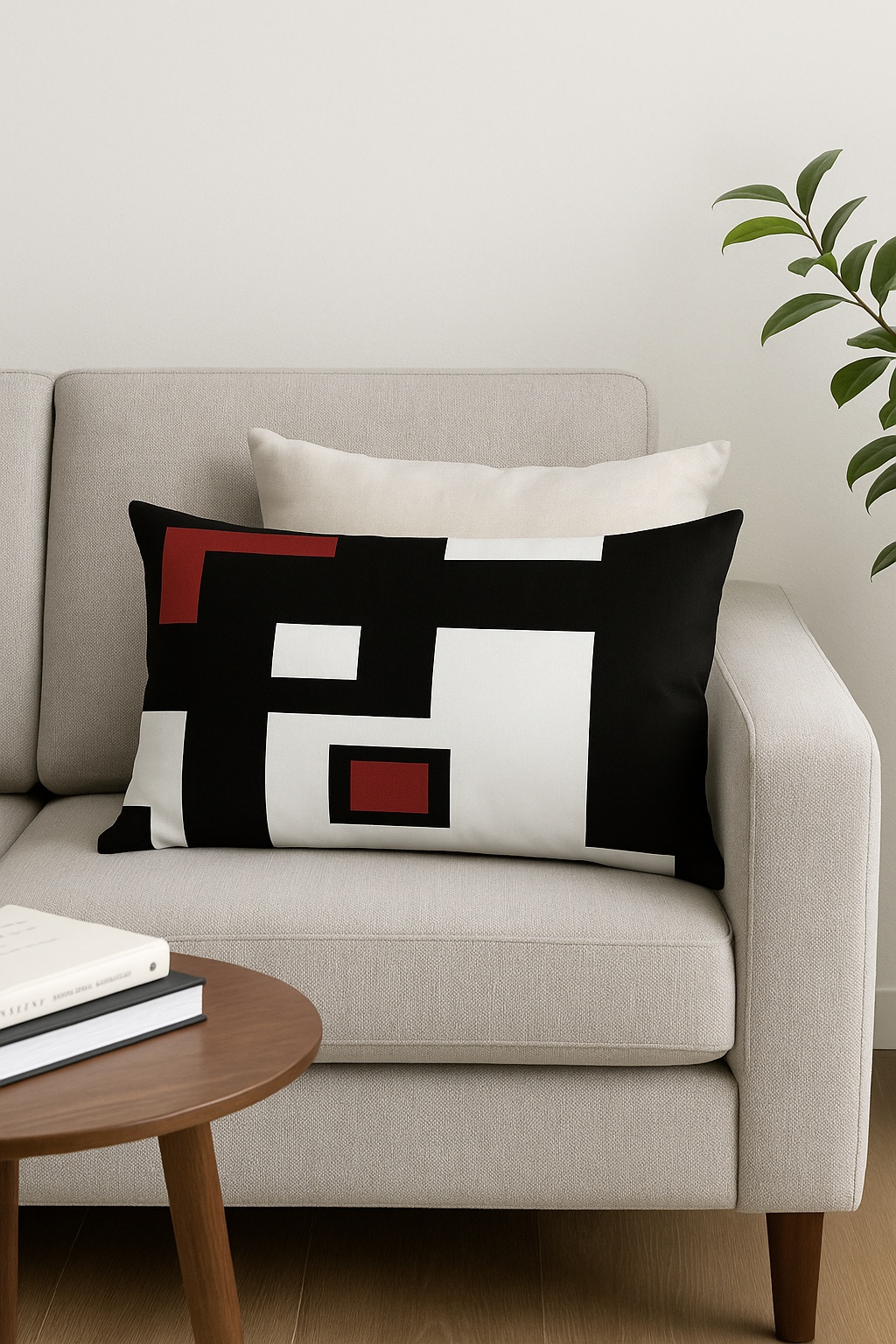 housse de coussin rectangulaire géométrique jaune et rouge 30x50 cm - vue 2 sur 2