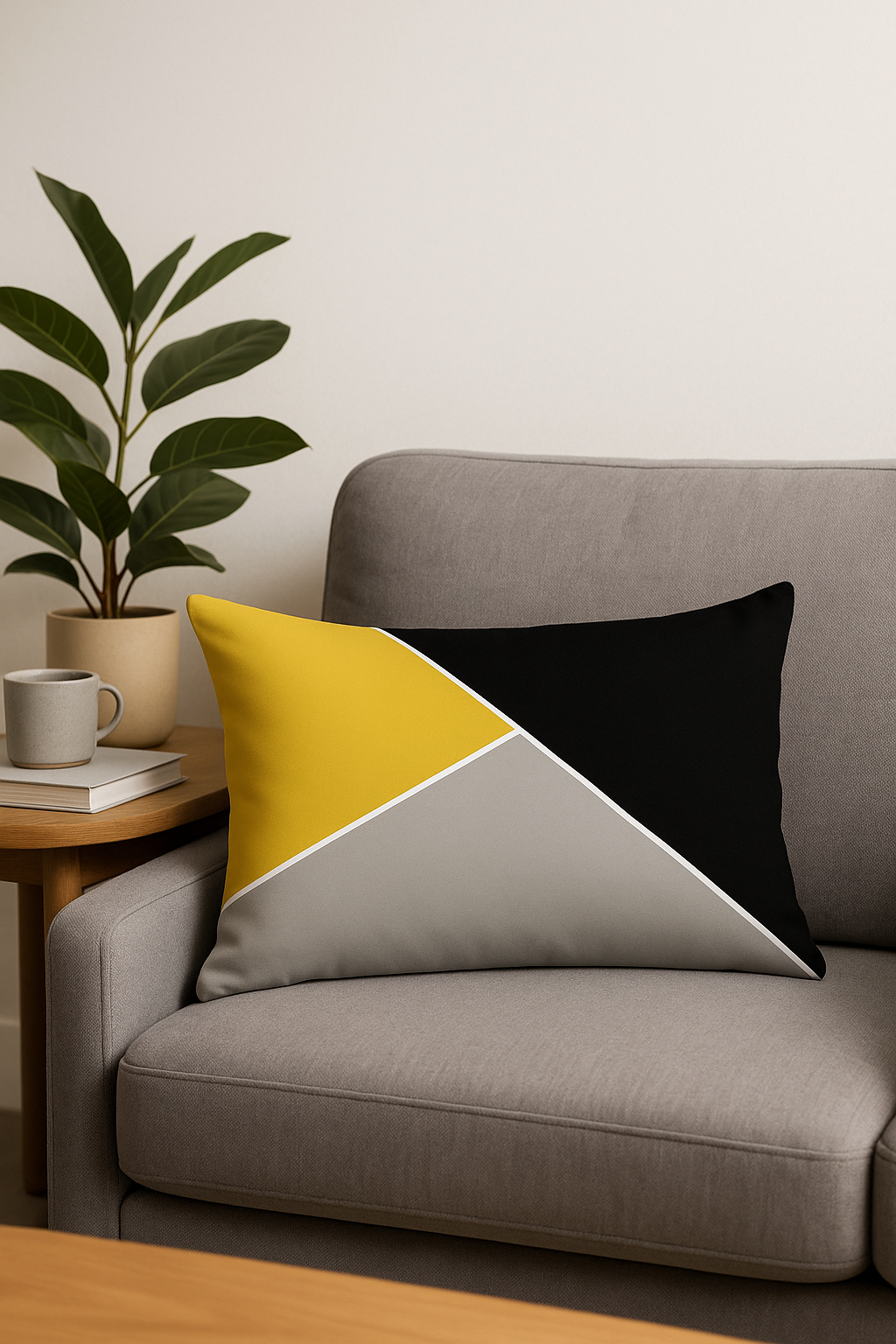 housse de coussin rectangulaire géométrique jaune rouge 30 x 50 cm - vue 2 sur 2