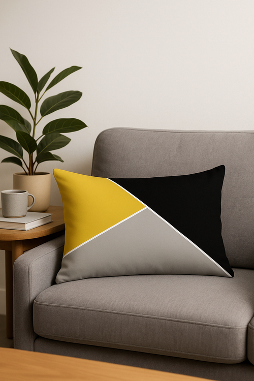 housse de coussin rectangulaire géométrique jaune rouge 30 x 50 cm - vue 2 sur 2