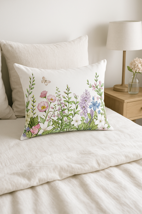 housse de coussin rectangulaire imprimée fleurs tropicales 30 x 50 cm - vue 3 sur 2