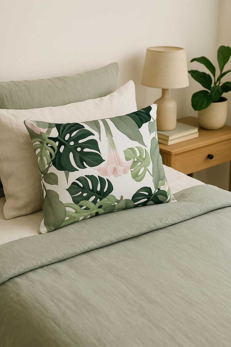 housse de coussin rectangulaire imprimée fleurs tropicales 30x50 cm