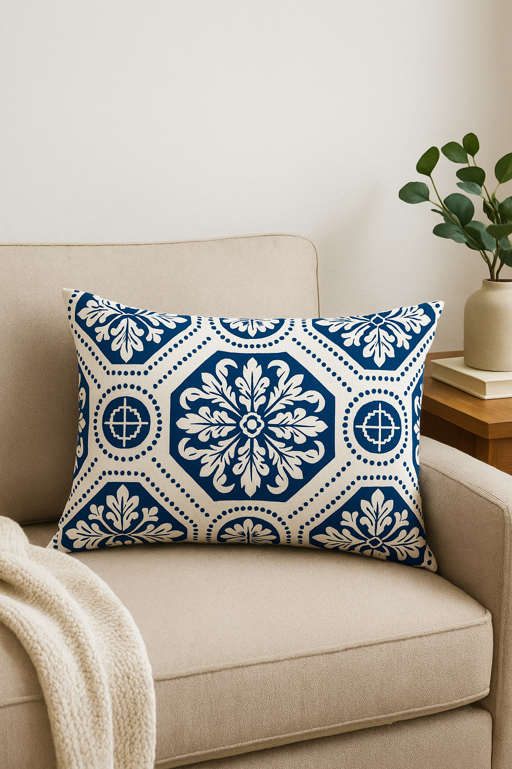 housse de coussin rectangulaire motif animaux marins bleus 30x50 cm - vue 2 sur 2
