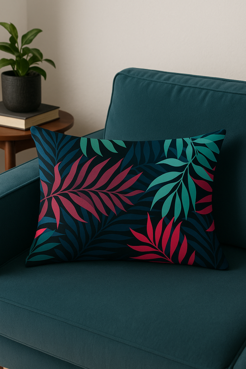 housse de coussin rectangulaire motif feuilles tropicales vertes 30 x 50 cm - vue 2 sur 2