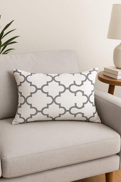 housse de coussin rectangulaire motif géométrique gris patchwork décoratif - vue 2 sur 2