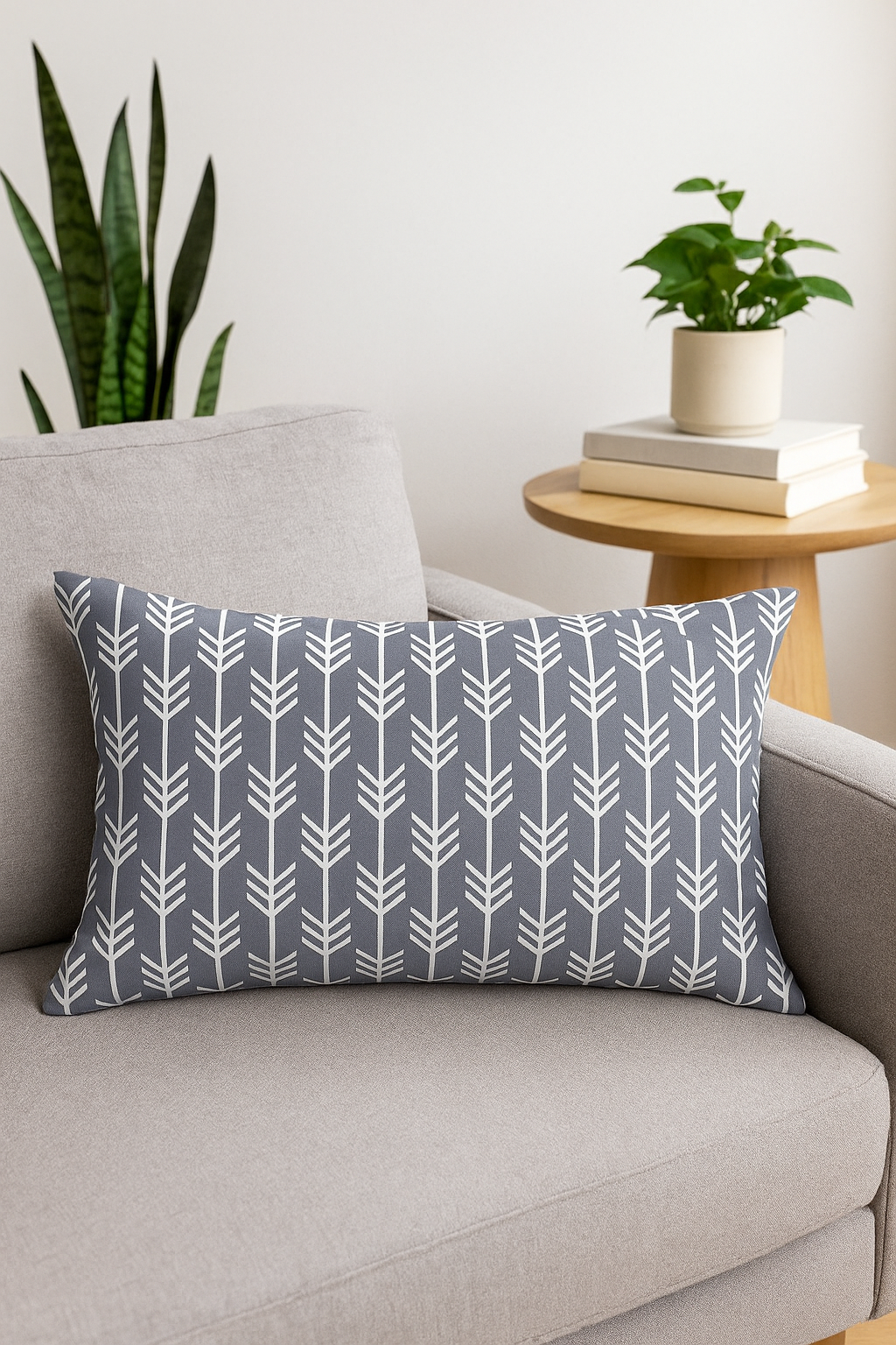 housse de coussin rectangulaire motif géométrique gris patchwork décoratif - vue 2 sur 2