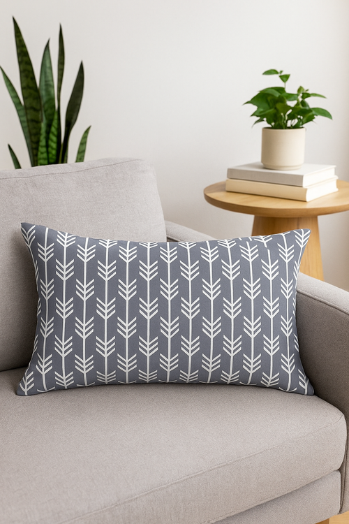 housse de coussin rectangulaire motif géométrique gris patchwork décoratif - vue 2 sur 2