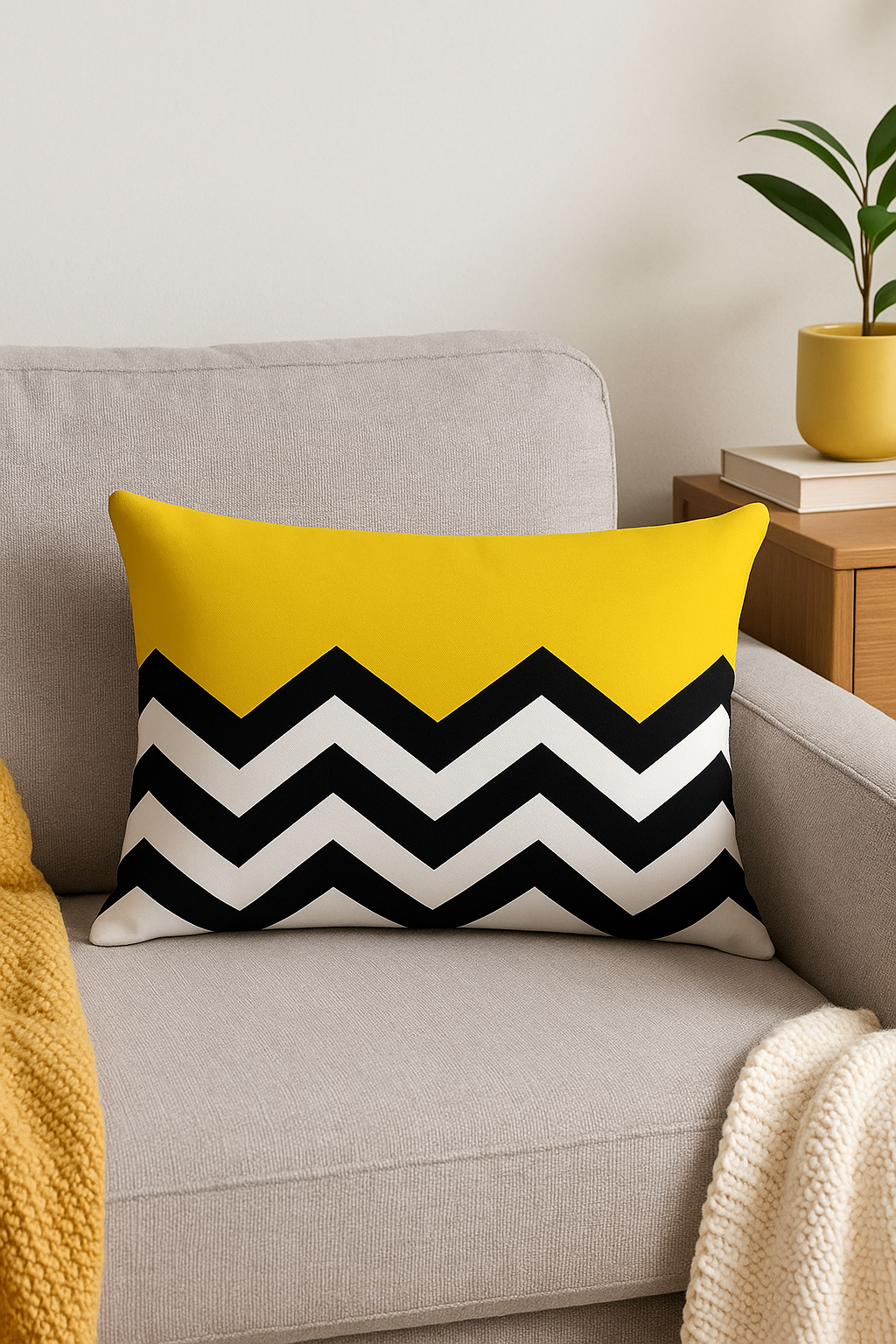 housse de coussin rectangulaire motif géométrique jaune rouge 30 x 50 cm - vue 2 sur 2