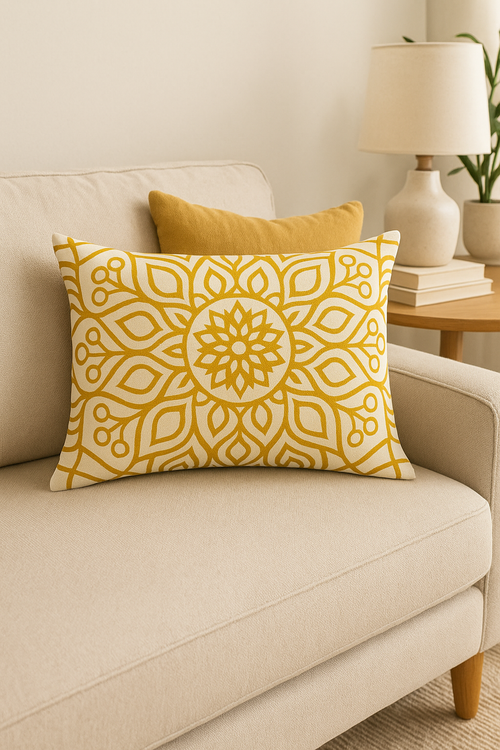housse de coussin rectangulaire motif mandala géométrique 30 x 50 cm - vue 2 sur 2