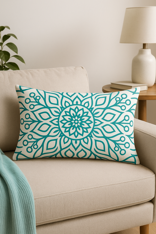 housse de coussin rectangulaire motif mandala géométrique 30 x 50 cm - vue 2 sur 2
