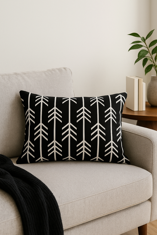 housse de coussin rectangulaire noir et blanc marbré 30 x 50 cm - vue 2 sur 2
