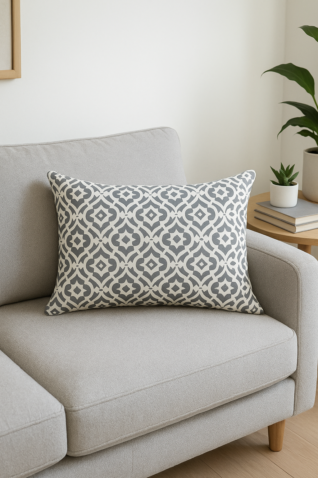 housse de coussin rectangulaire patchwork gris géométrique décorative - vue 2 sur 2