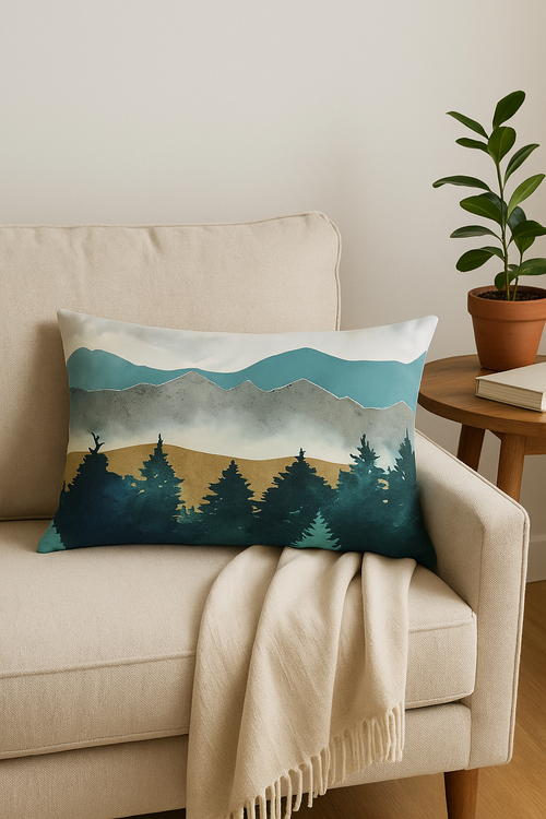 housse de coussin rectangulaire rayures aquarelle style chinois 30 x 50 cm - vue 2 sur 2