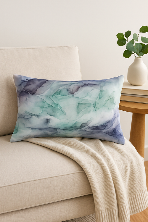 housse de coussin rectangulaire style chinois rayures aquarelle 30x50 cm - vue 2 sur 2
