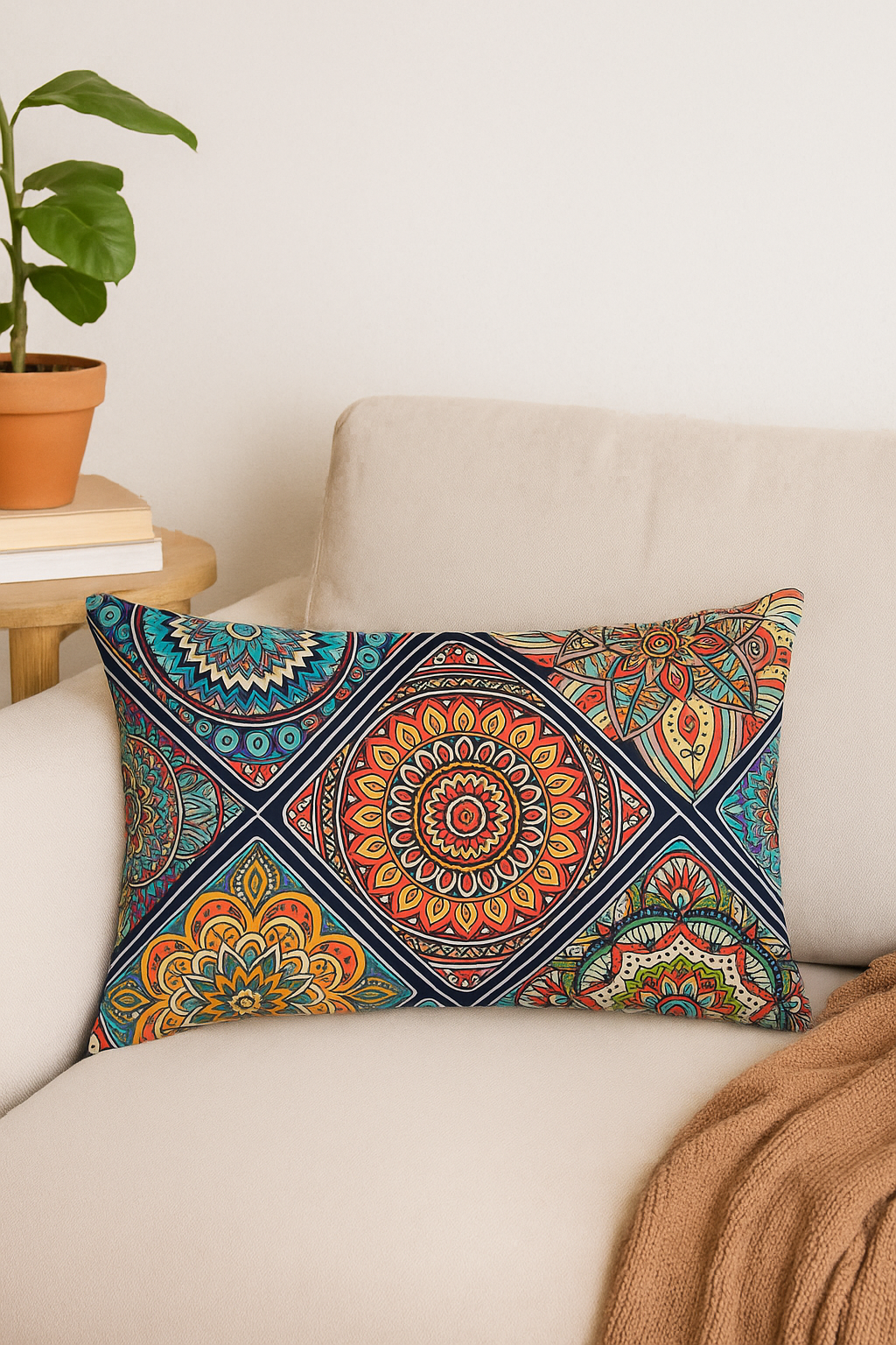 housse de coussin rectangulaire vintage motif mandala coloré