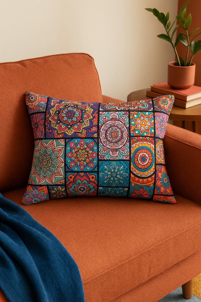 housse de coussin rectangulaire vintage motif mandala coloré