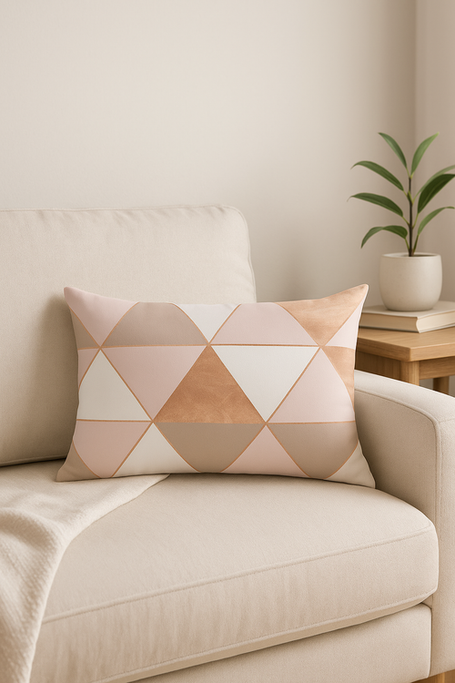 housse de coussin rose motif géométrique pour décoration intérieure - vue 2 sur 2