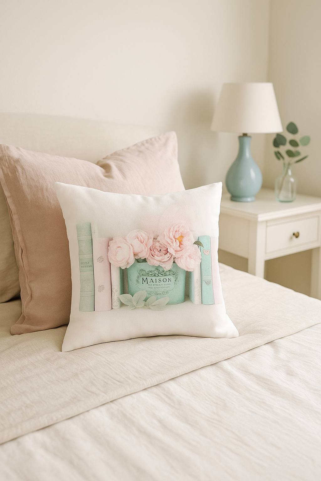 housse de coussin rose motif nordique pour canapé lit mariage - vue 2 sur 2