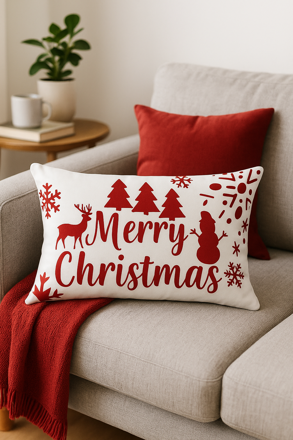 housse de coussin rouge de Noël pour décoration intérieure - vue 2 sur 2