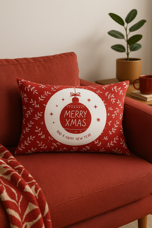 housse de coussin rouge de Noël pour décoration intérieure - vue 2 sur 2