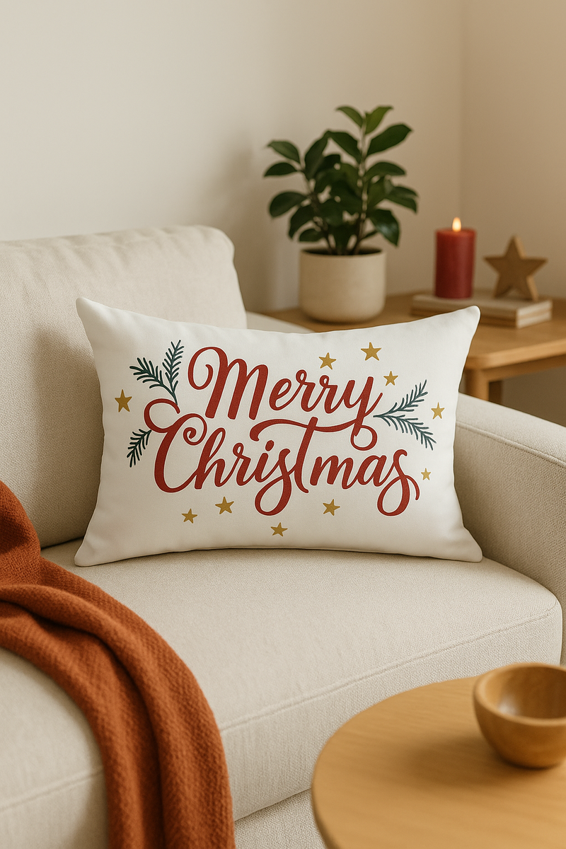 housse de coussin rouge pour Noël décoration festive intérieure