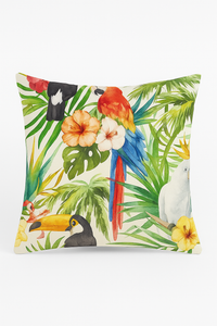 housse de coussin tropical avec motif perroquet coloré