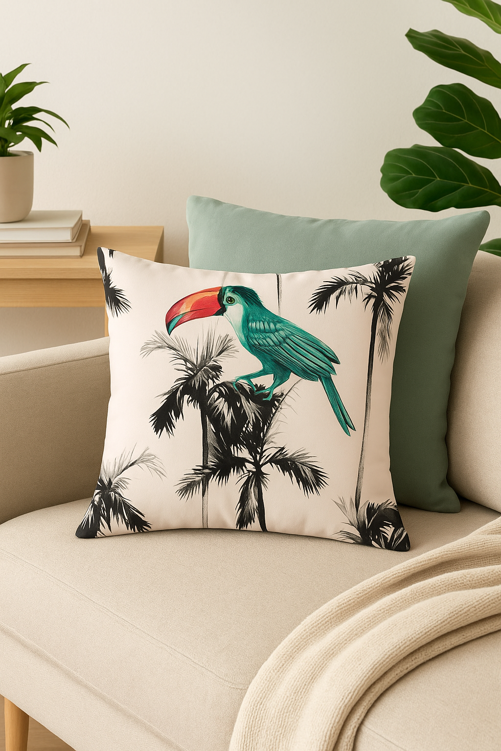 housse de coussin tropical motif perroquet pour canapé - vue 2 sur 2