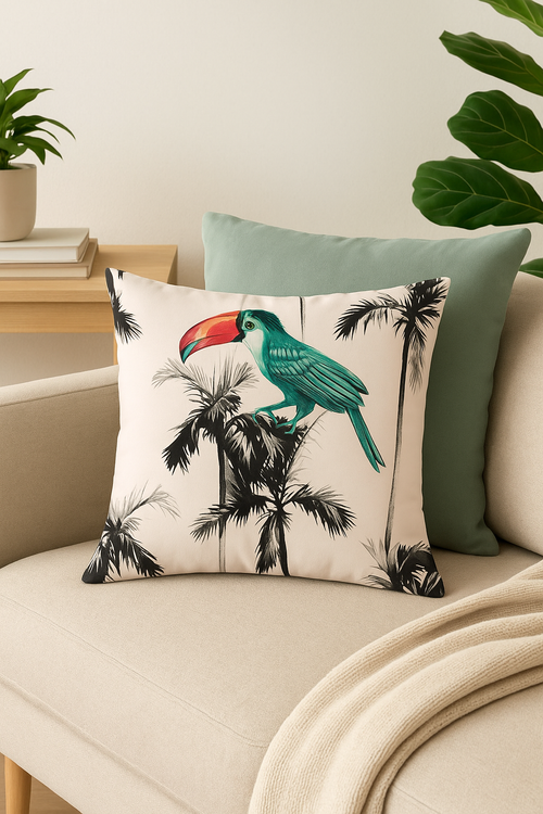 housse de coussin tropical motif perroquet pour canapé - vue 2 sur 2