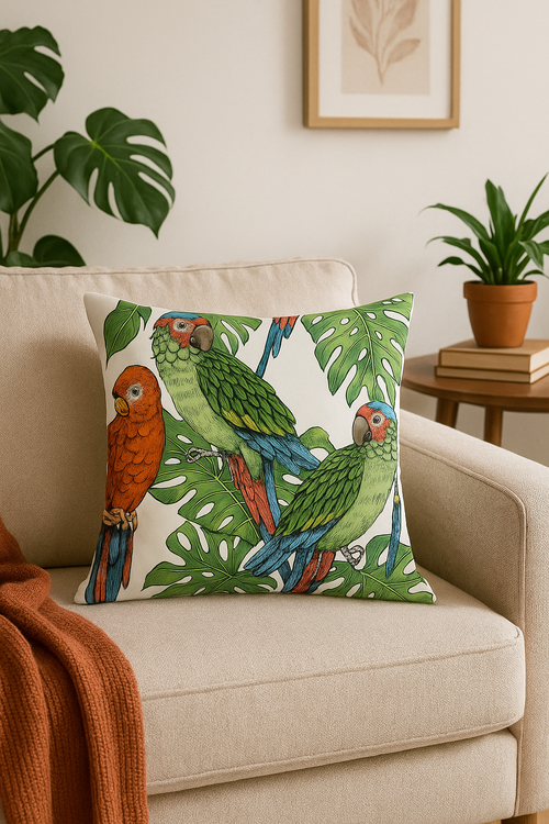 housse de coussin tropical motif perroquet pour salon ou canapé - vue 2 sur 2