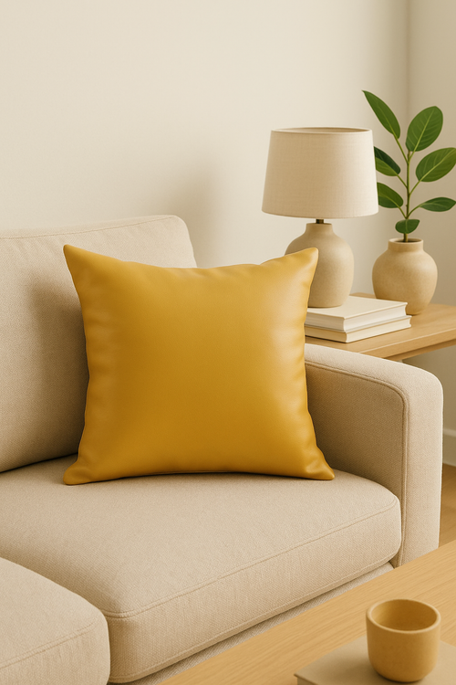 housse de coussin unie en similicuir pour décoration intérieure - vue 2 sur 2