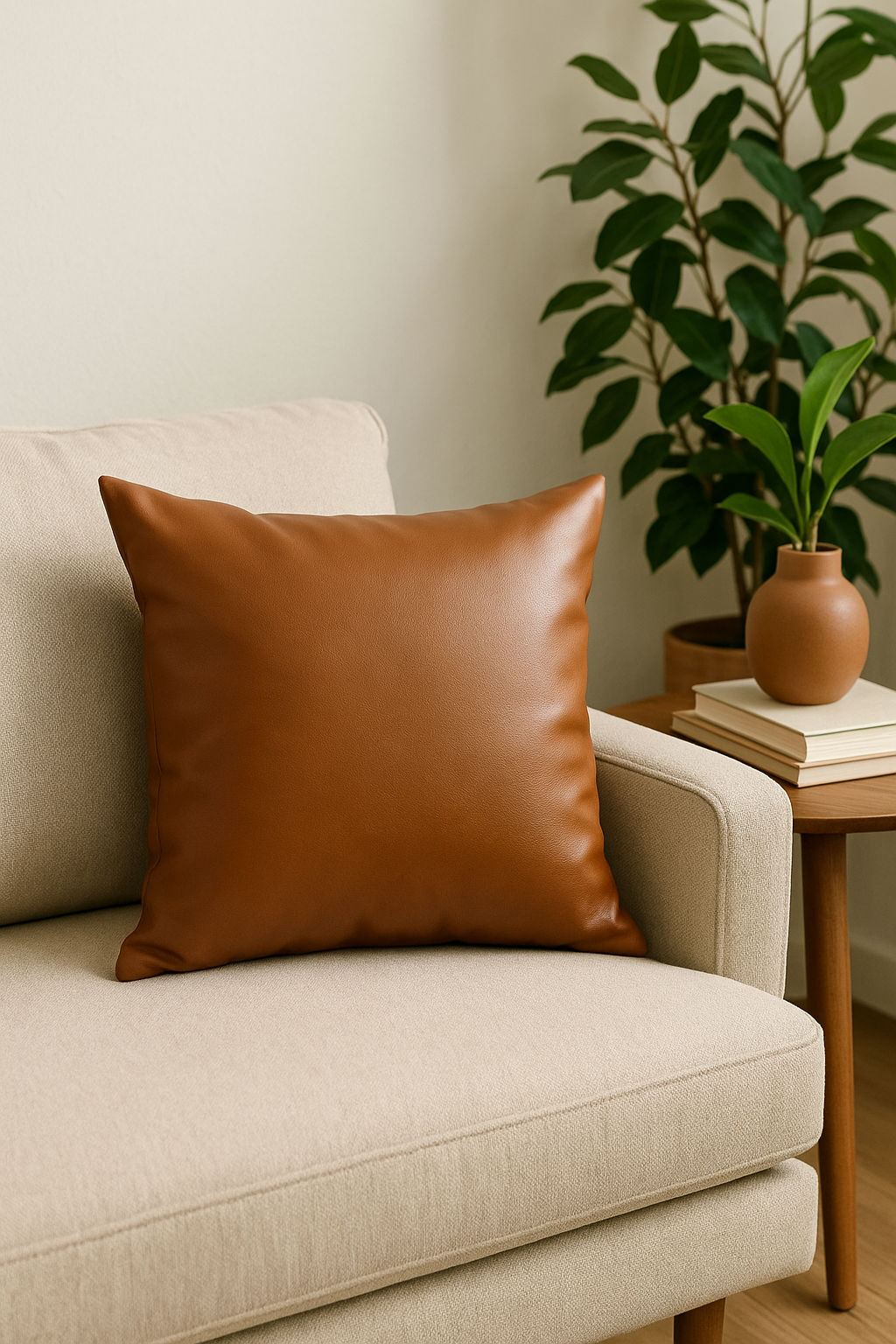 housse de coussin unie en similicuir pour décoration intérieure moderne - vue 2 sur 2