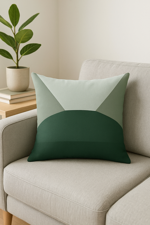 housse de coussin verte géométrique abstraite pour canapé - vue 2 sur 2