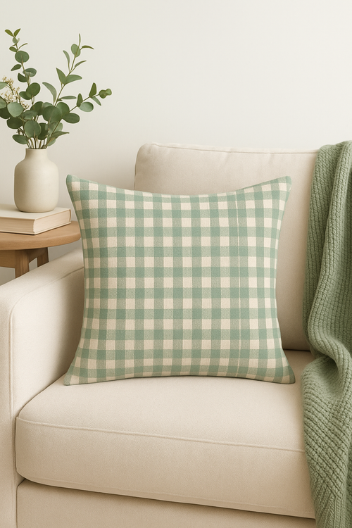 housse de coussin verte géométrique abstraite pour canapé - vue 2 sur 2