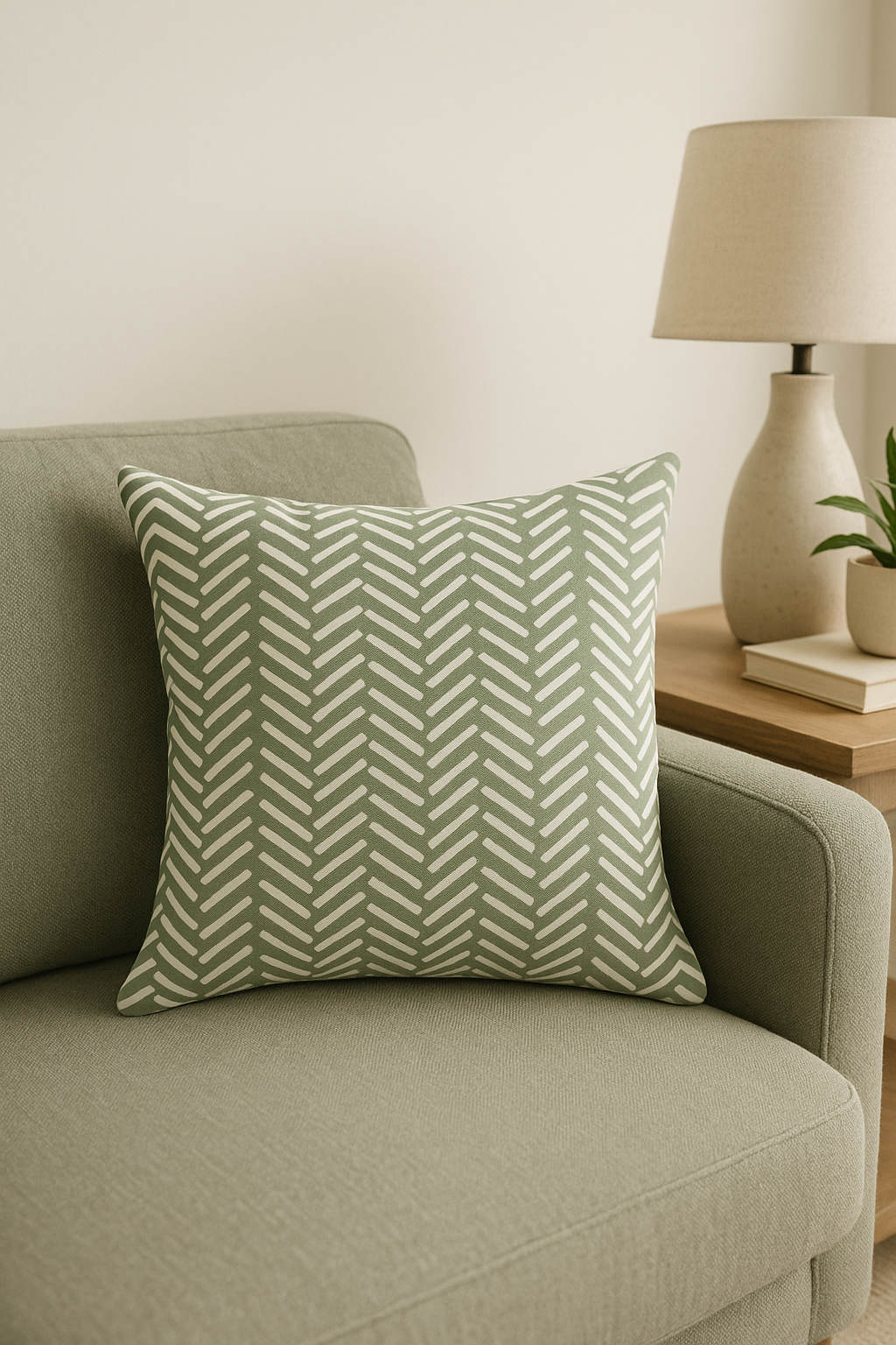 housse de coussin verte géométrique pour décoration canapé - vue 2 sur 2
