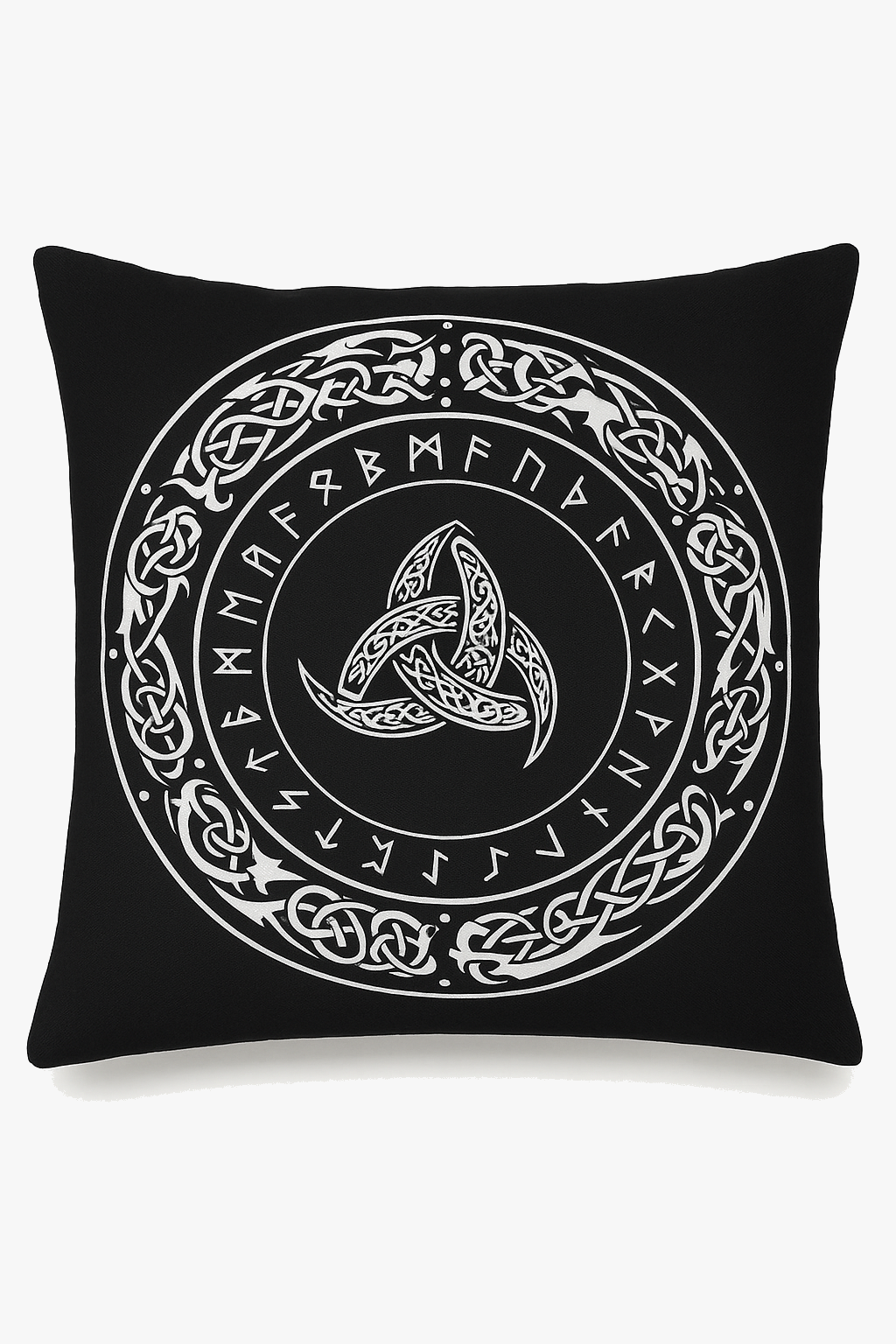 housse de coussin viking amulet motif géométrique noir et blanc